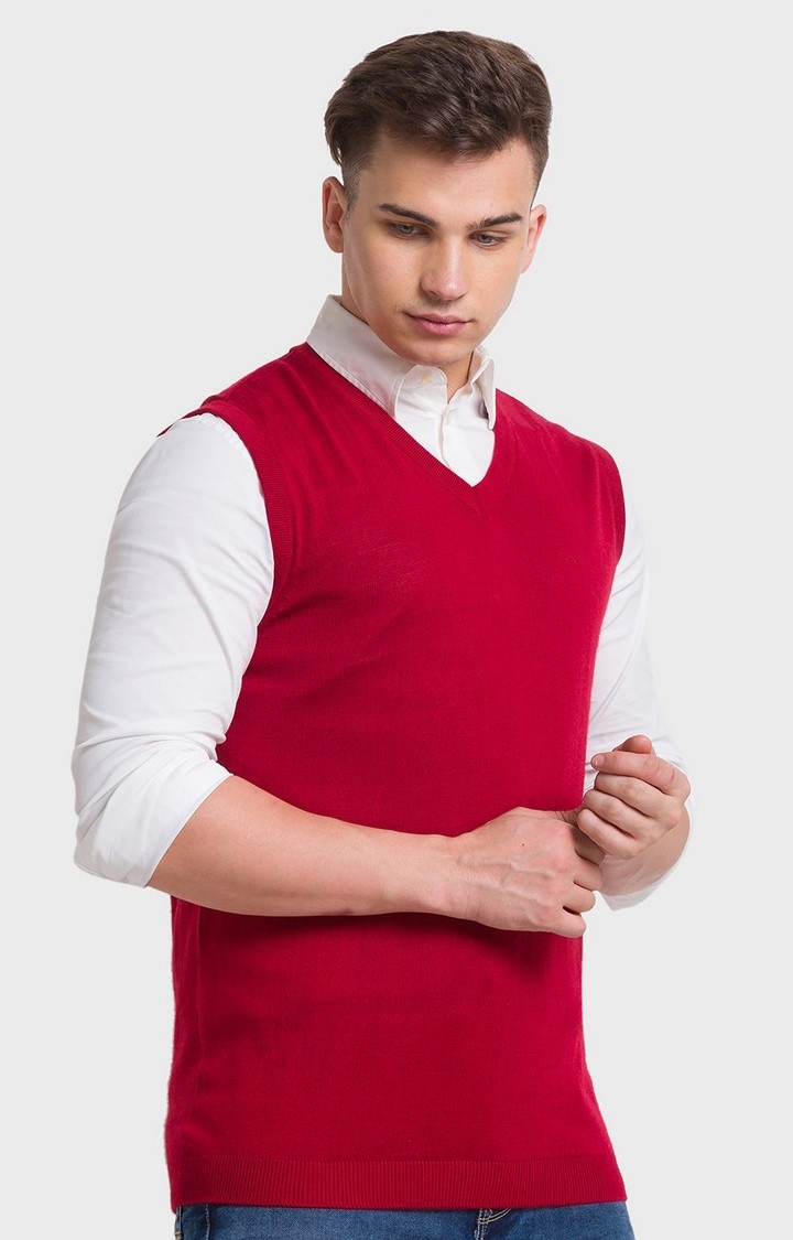 ColorPlus Classic Red Sweater For Men