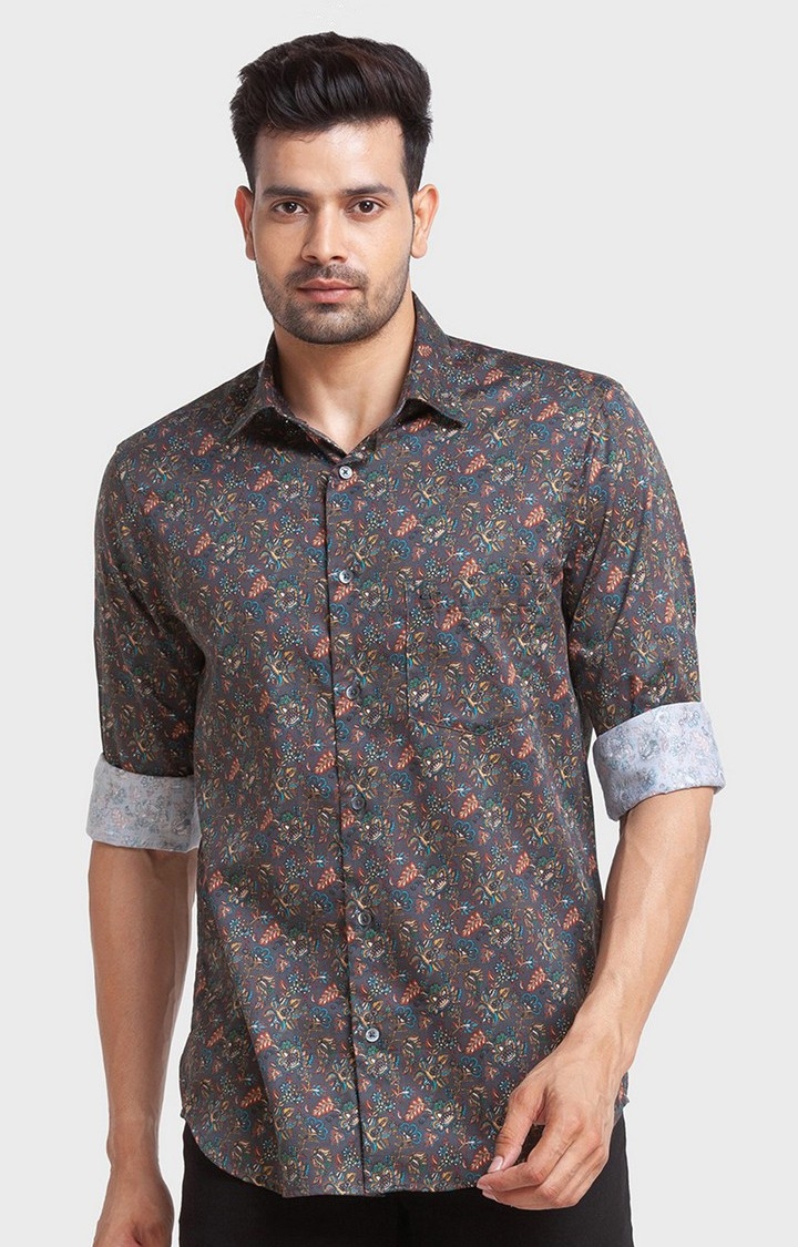 ColorPlus | ColorPlus Grey Print Tailored Fit Casual Shirts For Men
