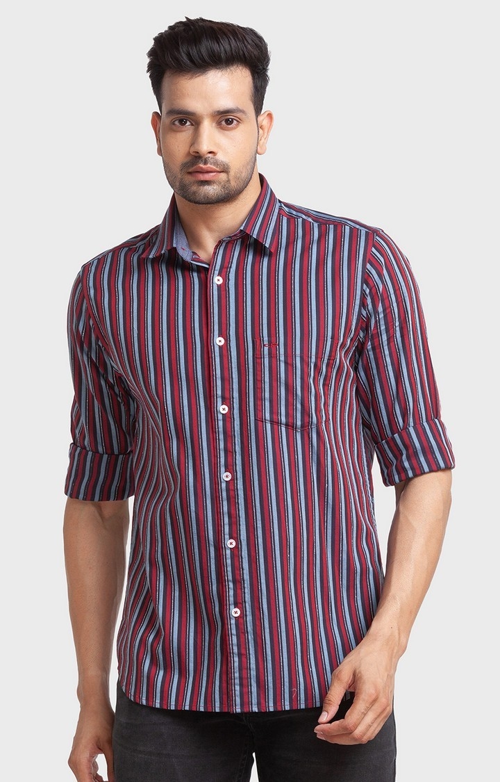 ColorPlus | ColorPlus Red Stripe Tailored Fit Casual Shirts For Men