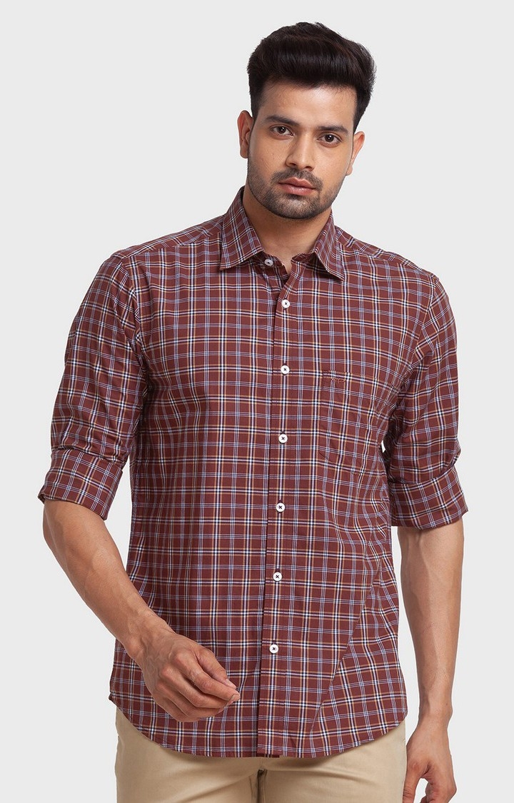 ColorPlus | ColorPlus Brown Checks Tailored Fit Casual Shirts For Men