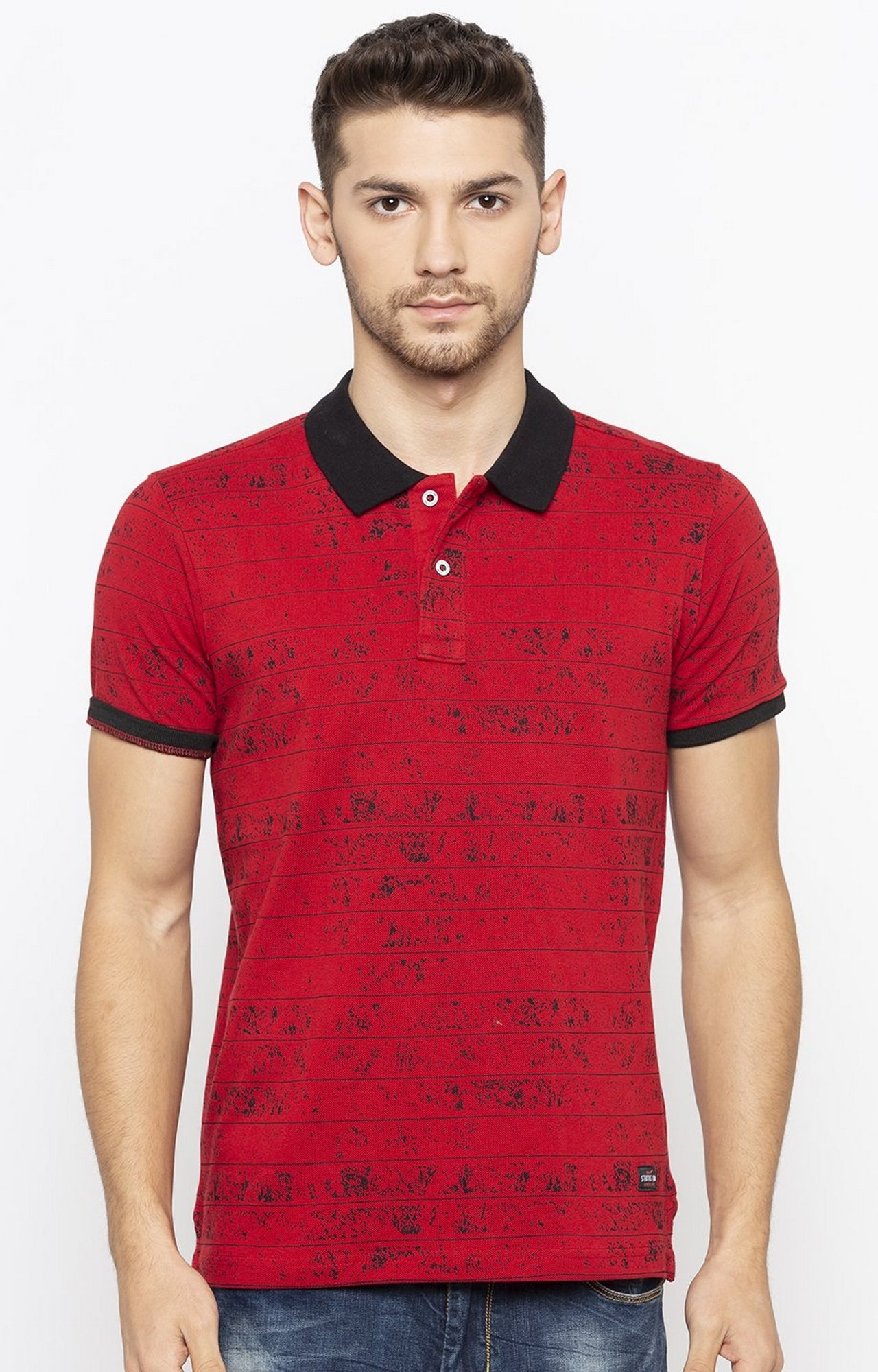Red Cotton Striped Polos