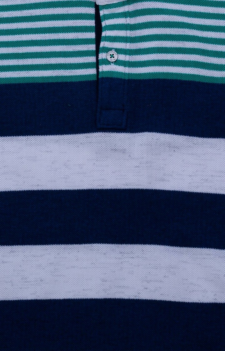 Blue Cotton Striped Polos