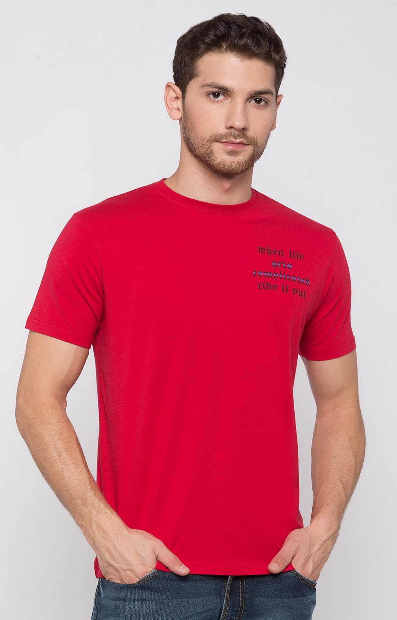 Status Quo | Red Printed Crew Neck T-shirt