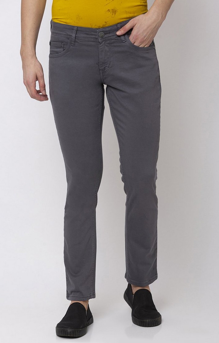 Men's Grey Solid Trousers