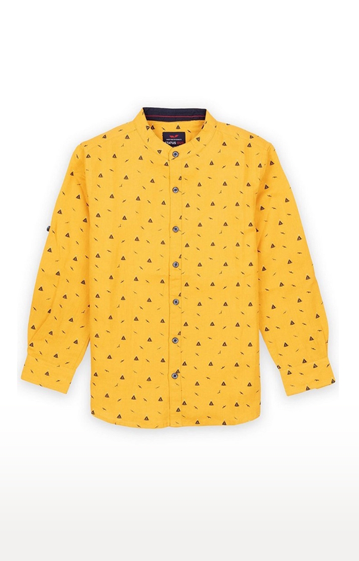 Status Quo | Boy's Yellow Cotton Blend Printed Casual Shirts