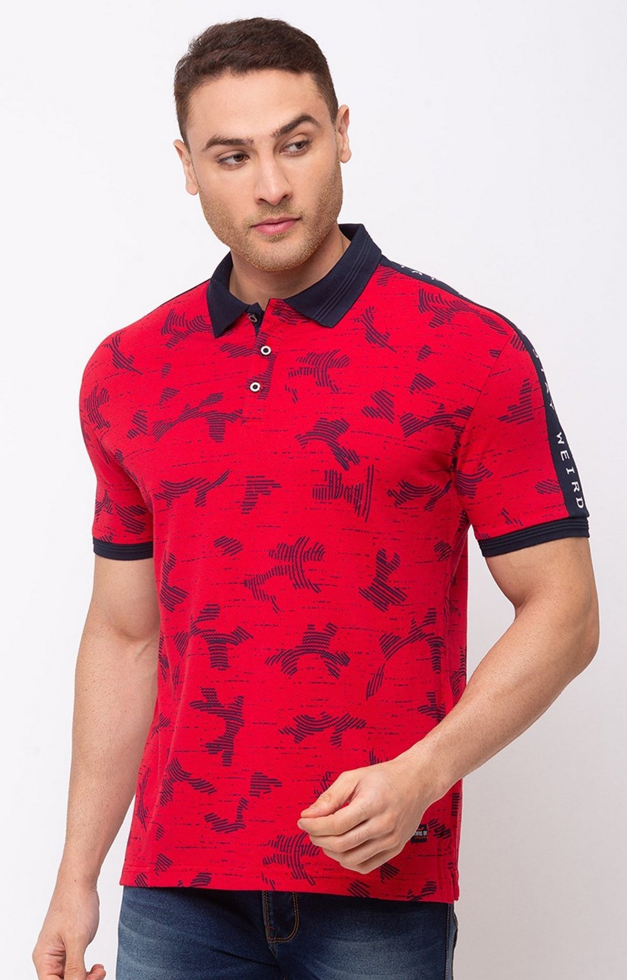 Red Cotton Printed Polos