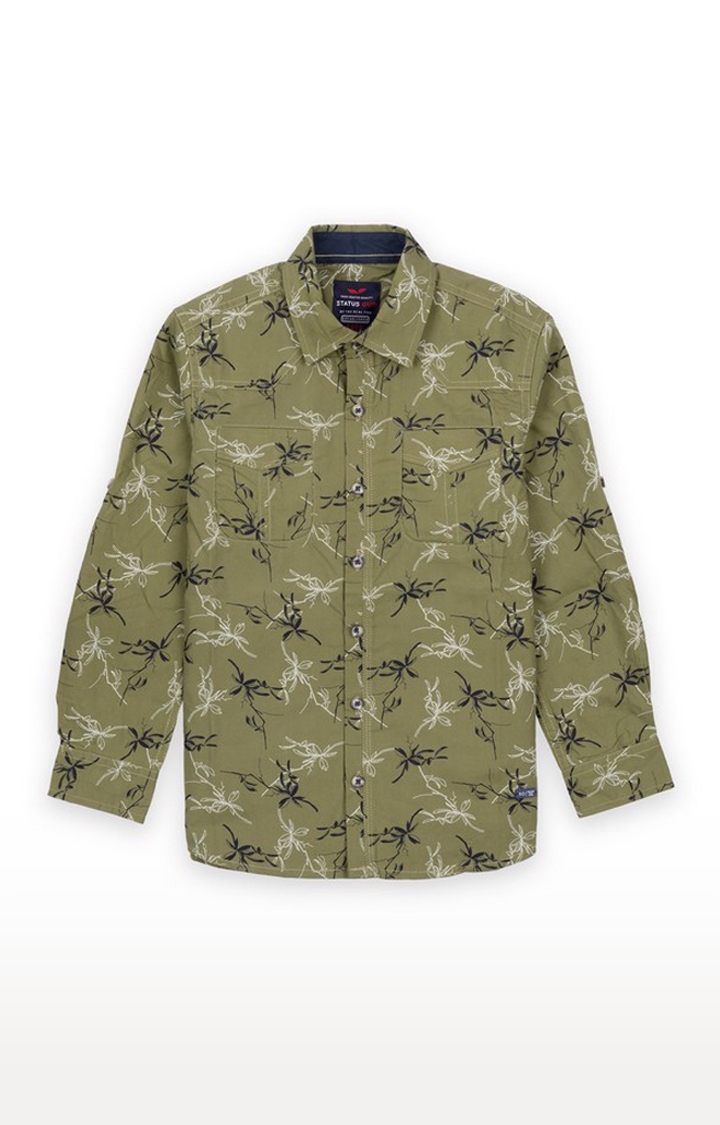 Green Cotton Printed Classic Collar Casual Shirts