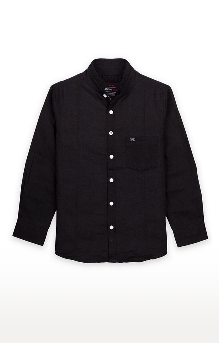 Black Cotton Blend Solid Classic Collar Casual Shirts