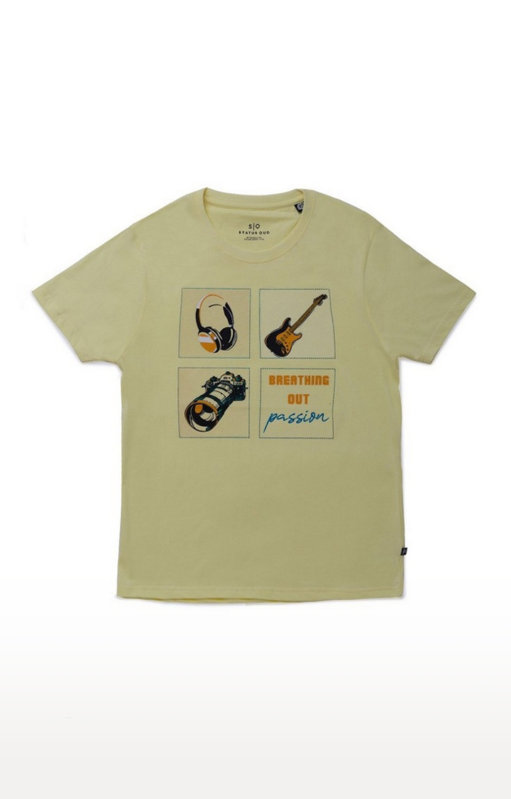 Boys Olive Green Cotton Printeded Regular T-Shirt