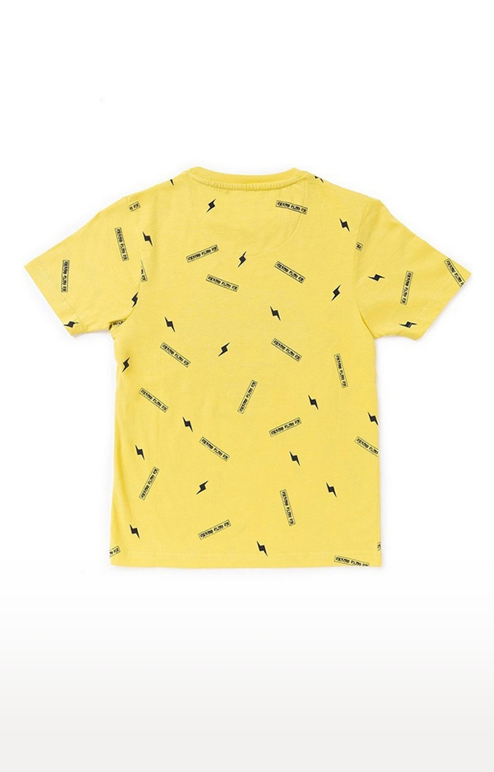 Boys Yellow Cotton Printeded Regular T-Shirt