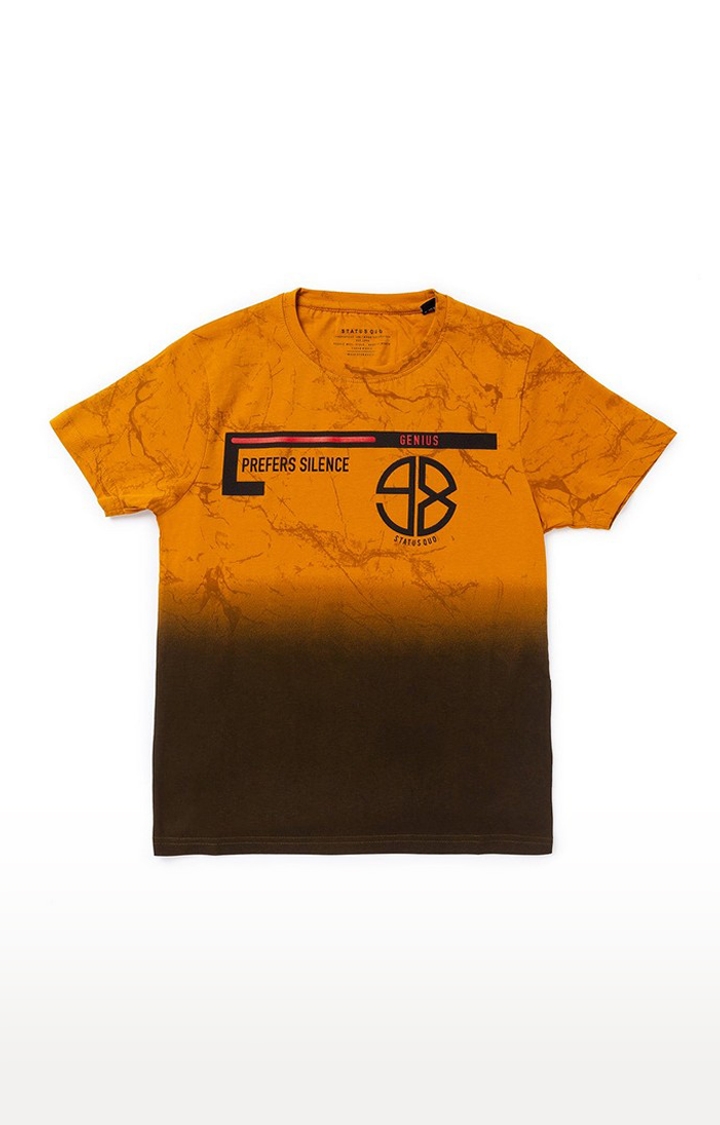 Yellow Cotton Blend Printed T-Shirts