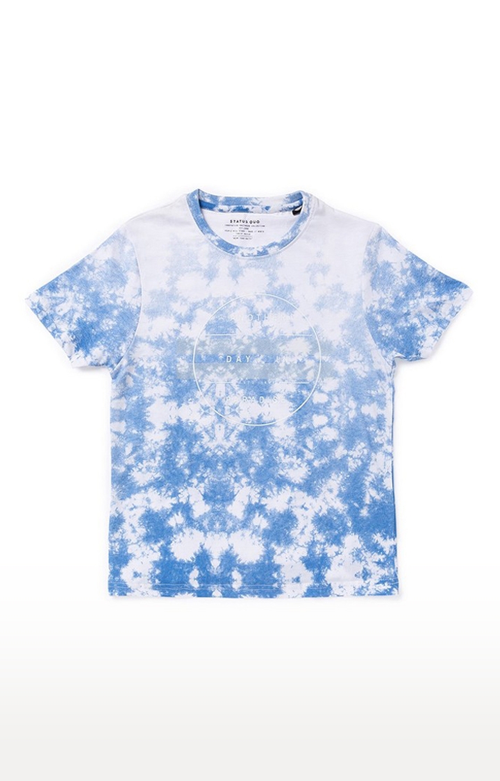 Blue Cotton Blend Printed T-Shirts