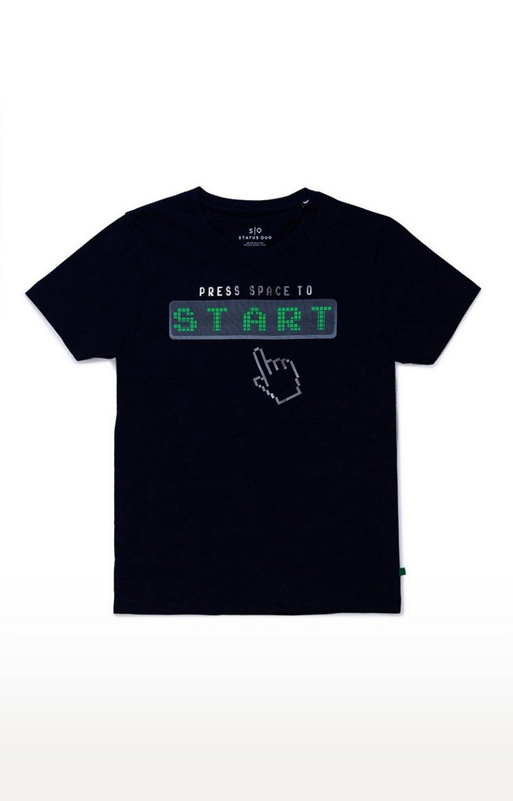 Boys Black Cotton Typographic Printed Regular T-Shirt