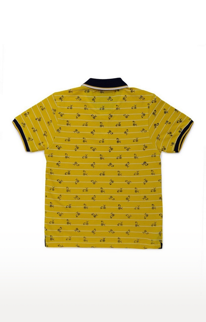 Boy's Yellow Cotton Printed Polos