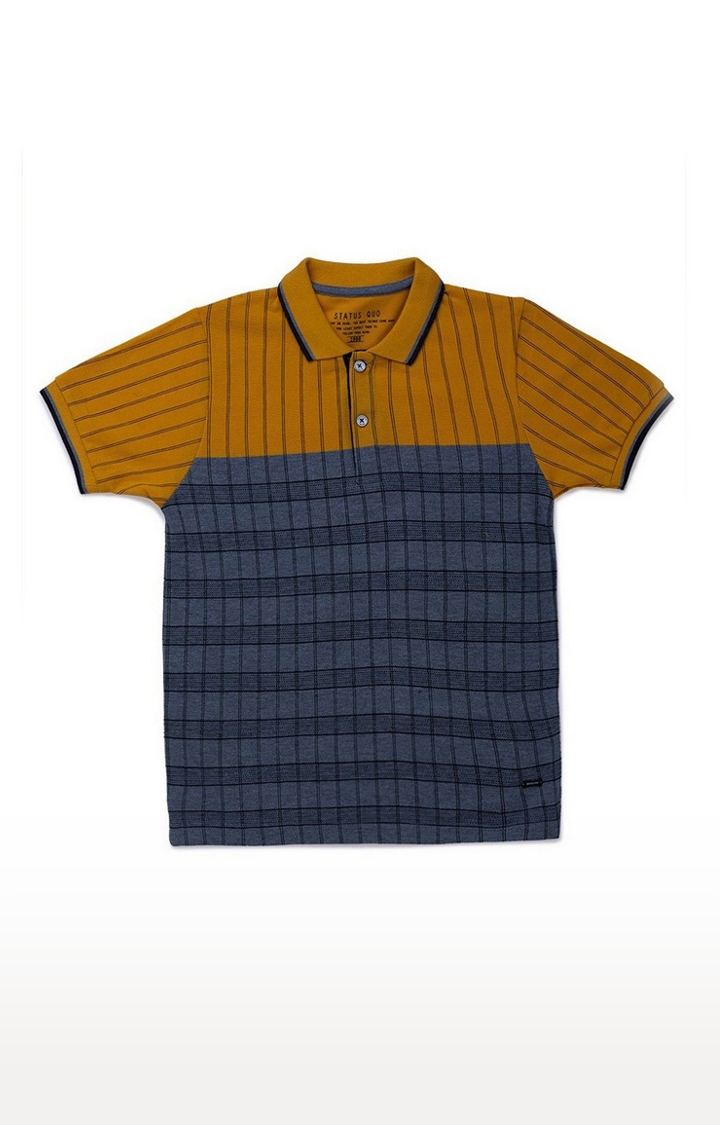Boys Blue and Yellow Cotton Checked Polo T-Shirts