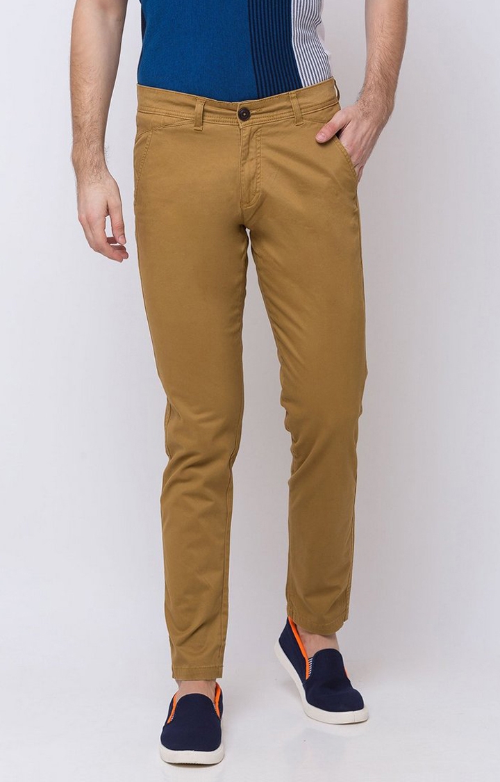 Men's Beige Solid Trousers