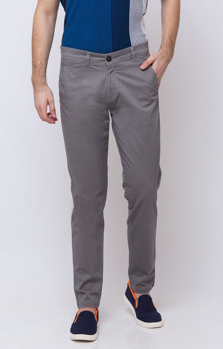 Men's Grey Solid Trousers