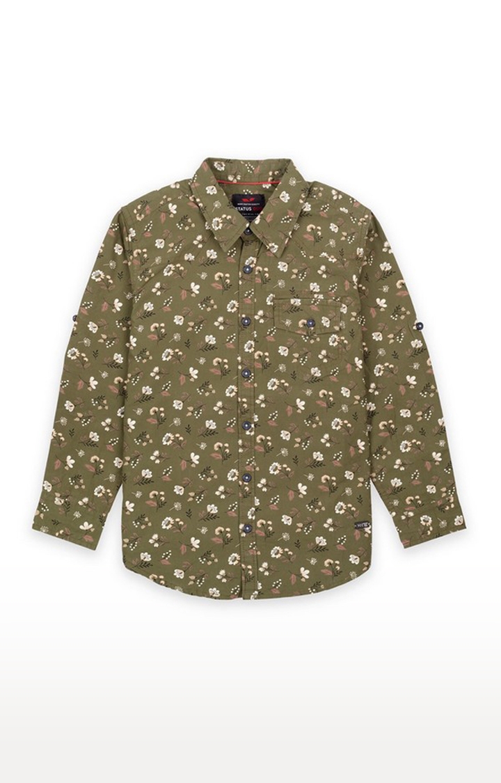 Green Cotton Printed Classic Collar Casual Shirts
