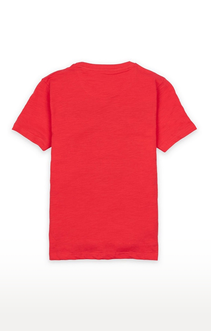 Boys Red Cotton Printeded Regular T-Shirt