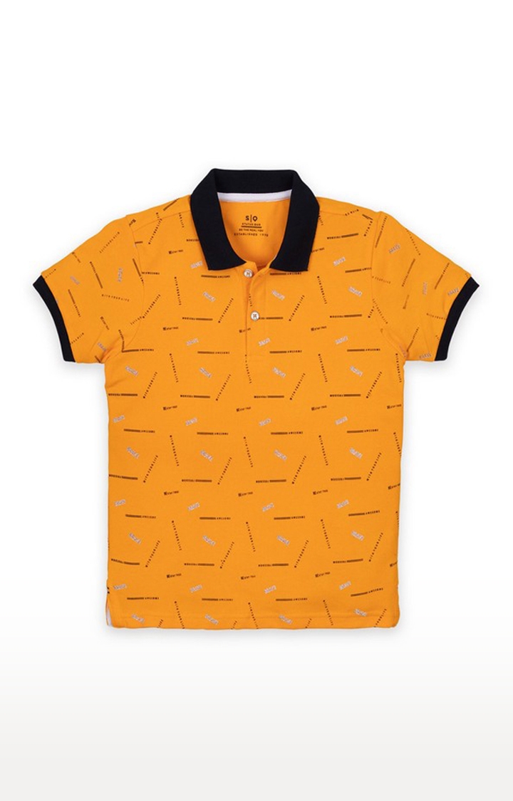 Yellow Cotton Blend Printed Polos