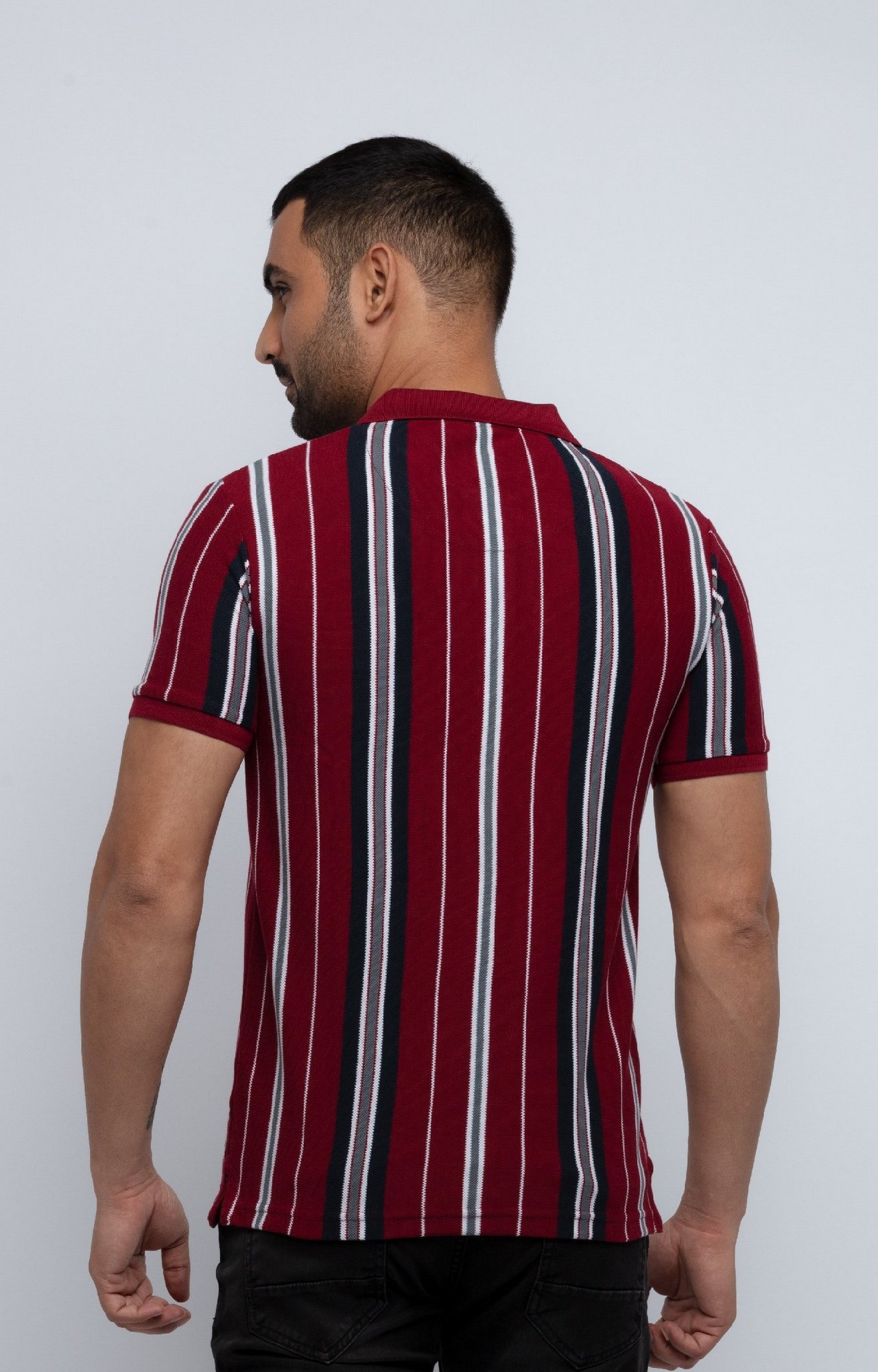 Status Quo | Maroon Striped Regular Fit Polo T-Shirt 2