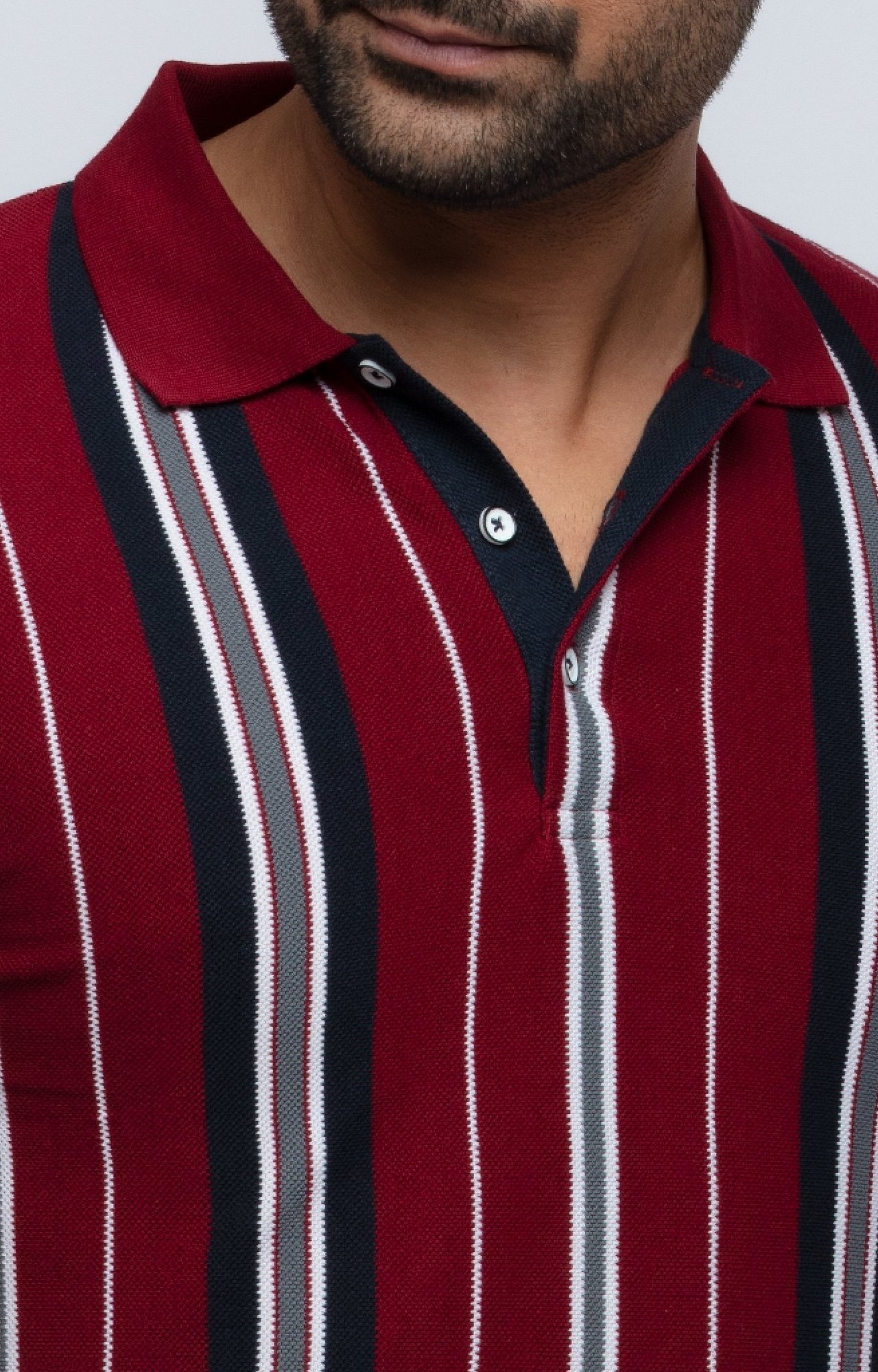 Status Quo | Maroon Striped Regular Fit Polo T-Shirt 4