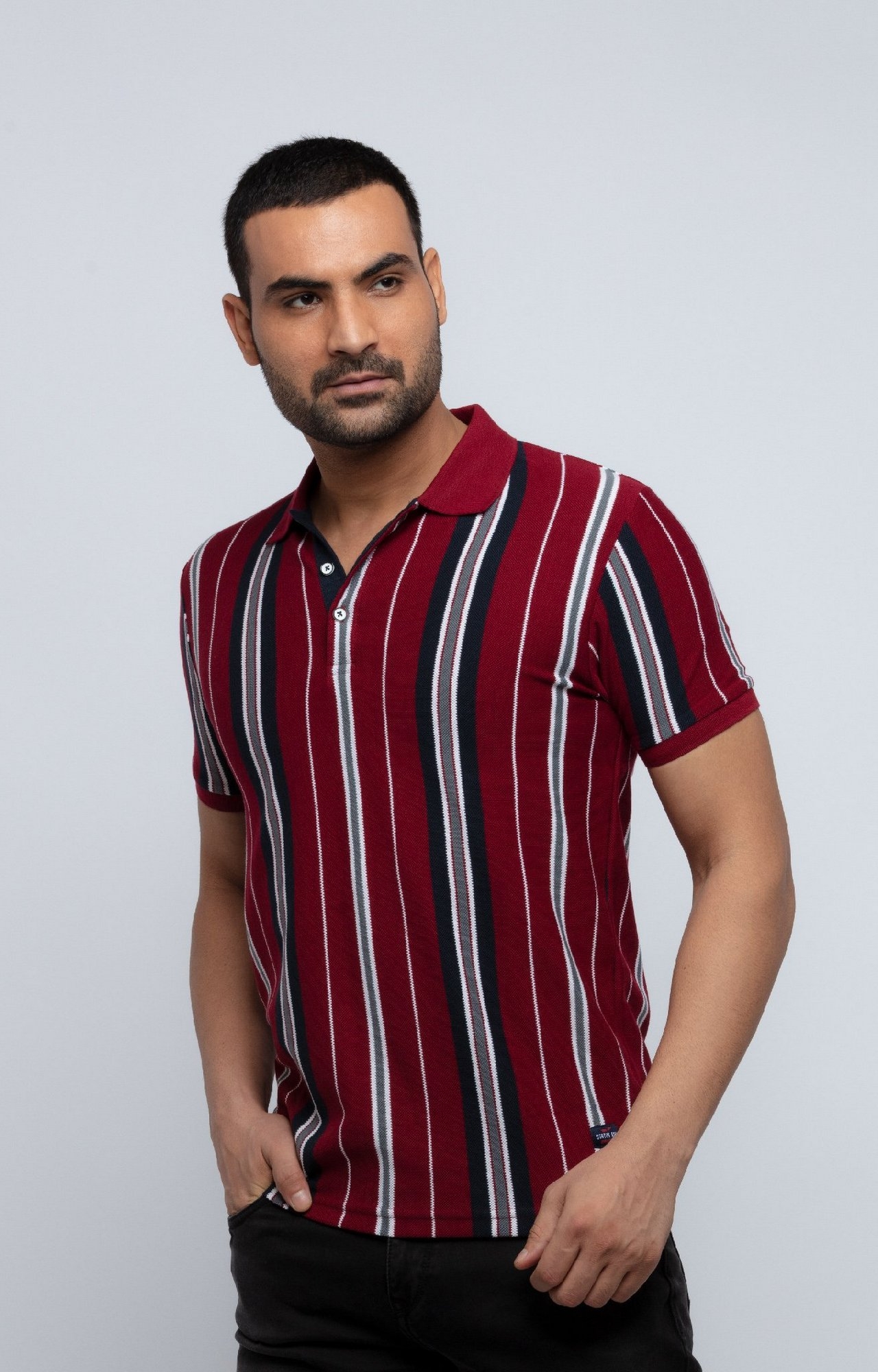 Status Quo | Maroon Striped Regular Fit Polo T-Shirt 0