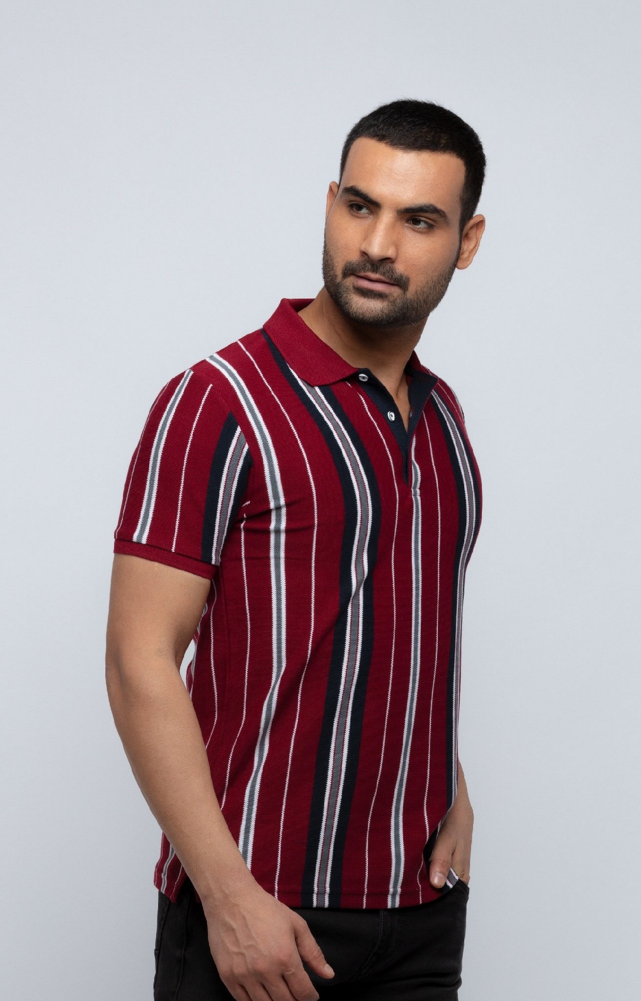 Status Quo | Maroon Striped Regular Fit Polo T-Shirt 1
