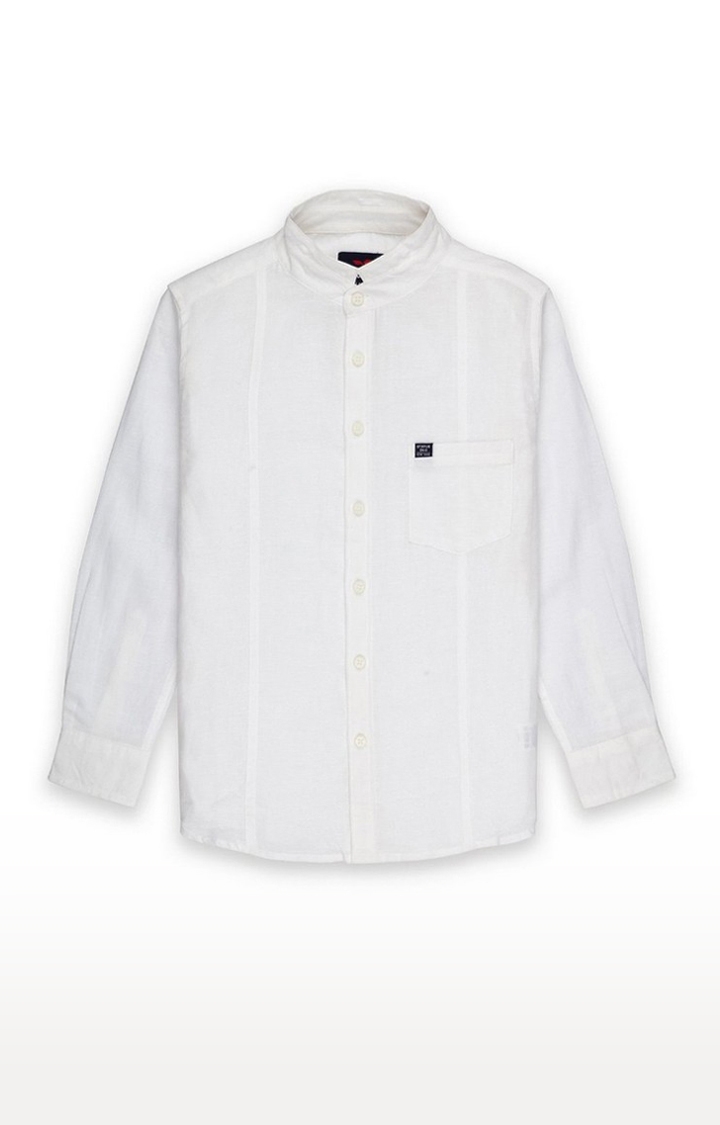 White Cotton Blend Solid Mandarin Collar Casual Shirts