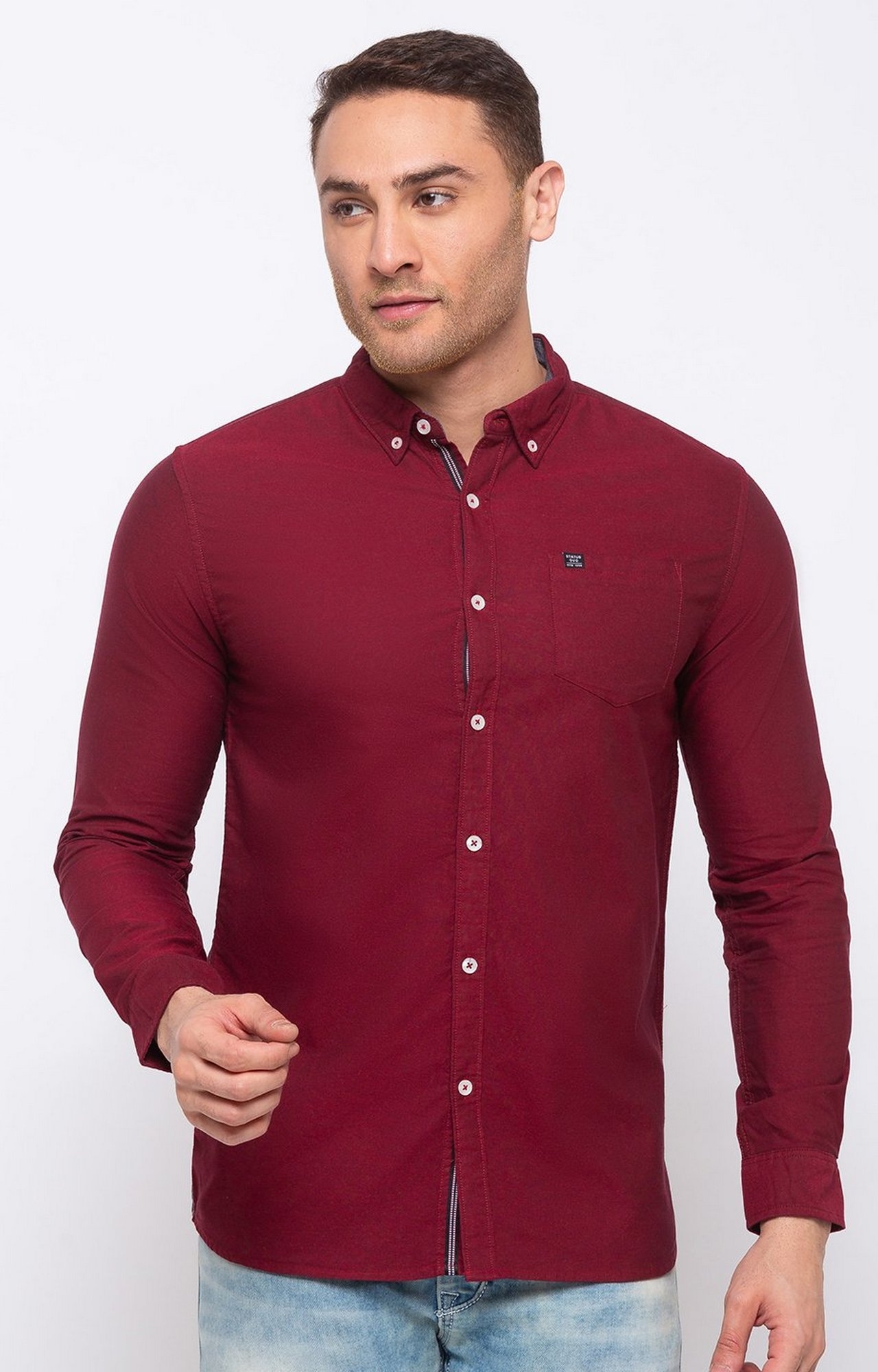 Status Quo | Red Solid Cotton Slim Fit Shirt
