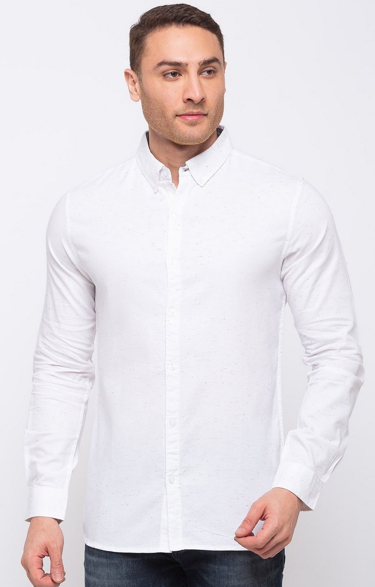 White Cotton Solid Classic Collar Casual Shirts