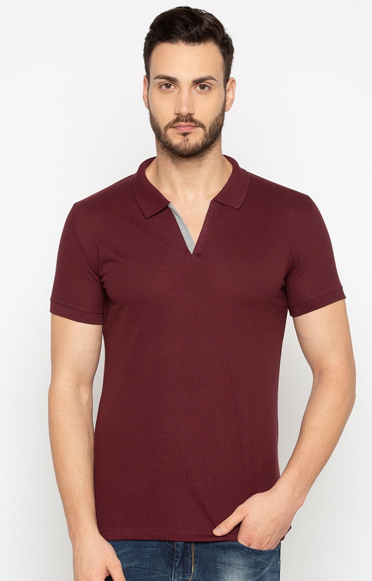 Status Quo | Maroon Solid Slim Fit Polo T-Shirt