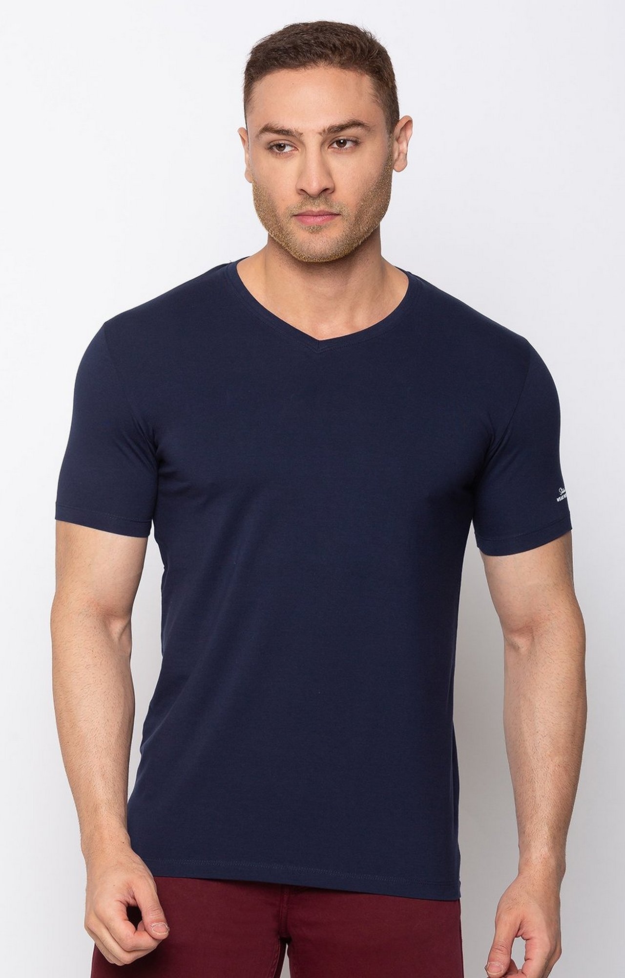 Blue Cotton Solid T-Shirts