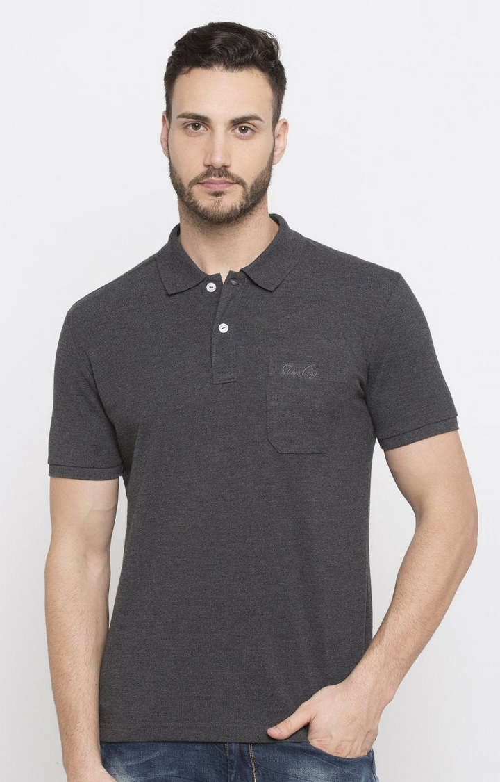 Status Quo | Men's Grey Polycotton Melange Textured Polo T-Shirts