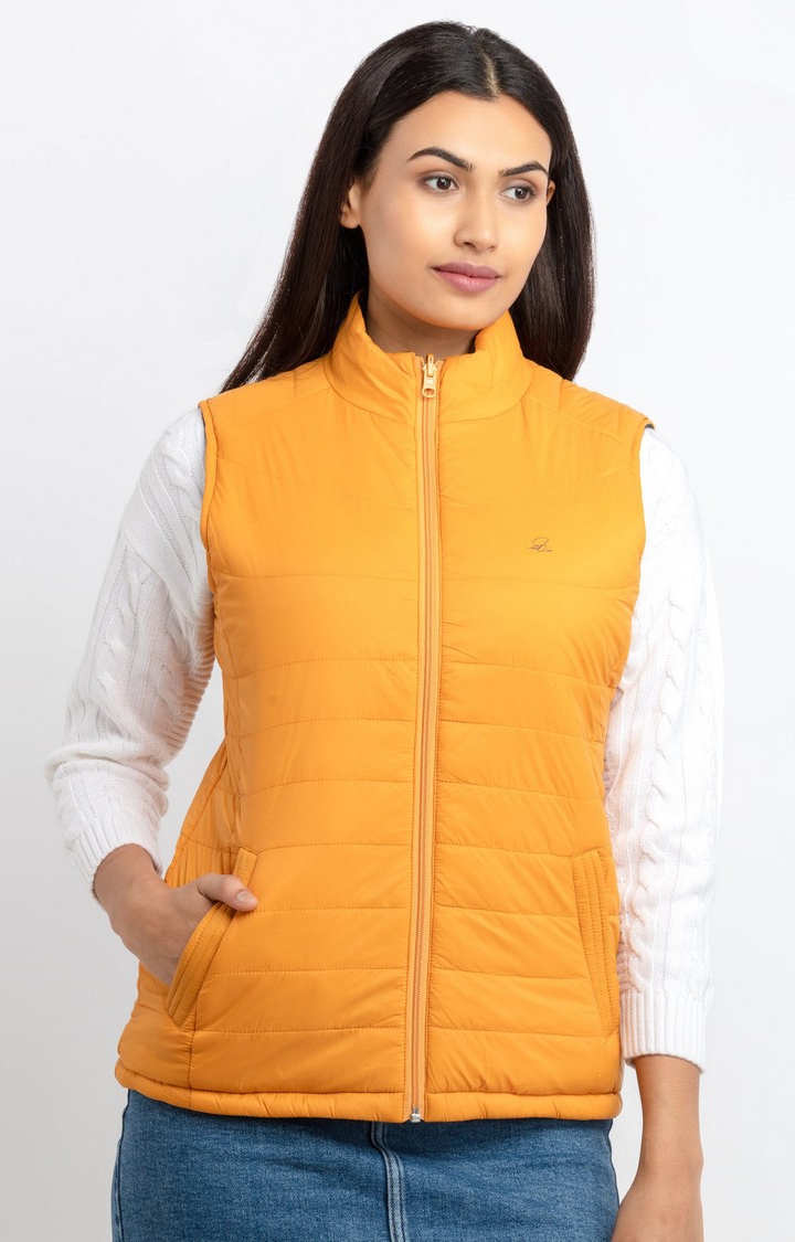 Yellow Nylon Quilted Classic Collar Gilet