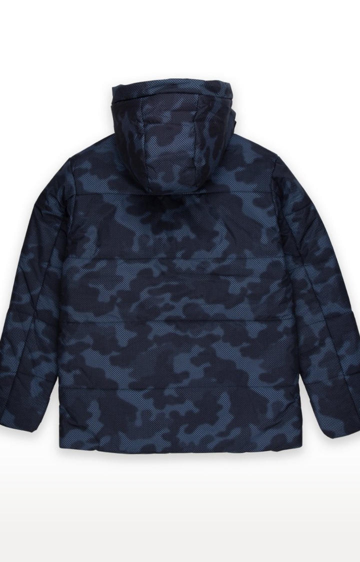 Blue Polyester Camouflage Hooded Bomber Jackets