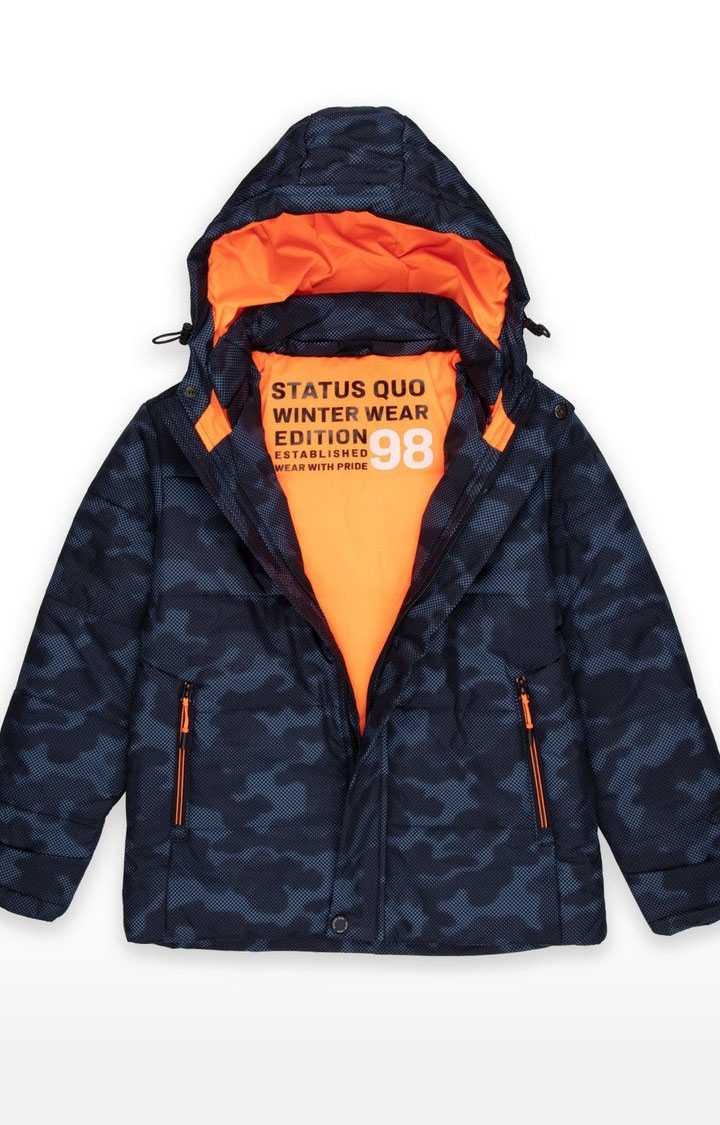 Blue Polyester Camouflage Hooded Bomber Jackets