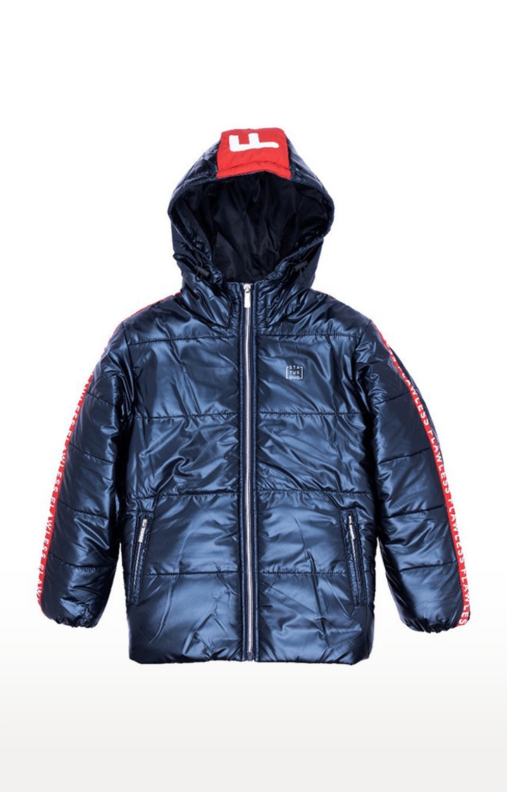 Boy's Blue Polyester Solid Bomber Jackets