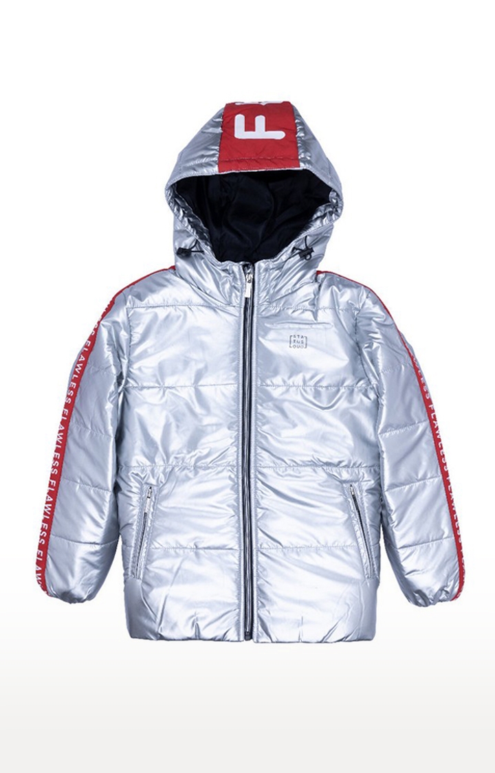 Boy's Silver Polyester Solid Bomber Jackets