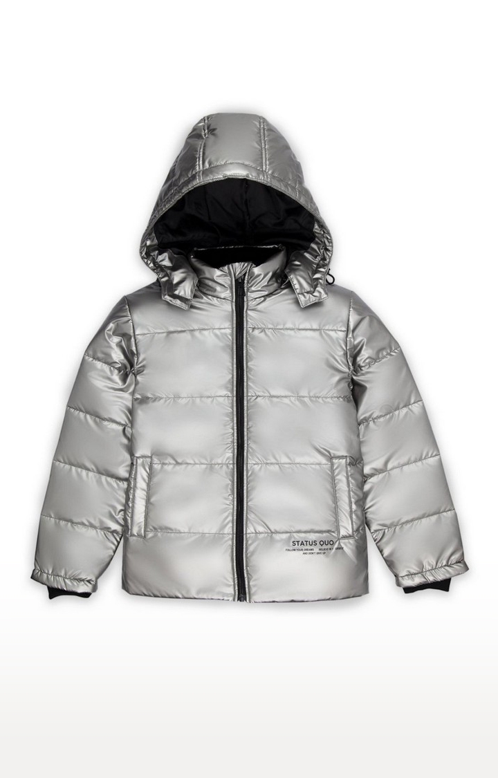 Boy's Silver Polyester Solid Bomber Jackets