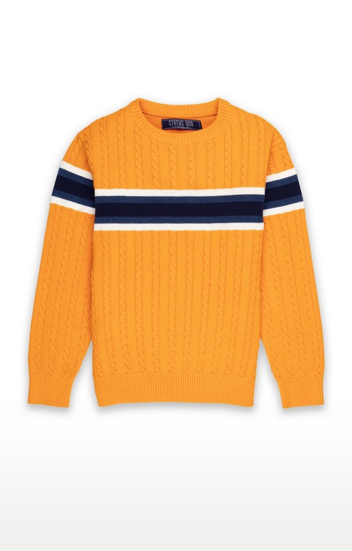 Boy's Yellow Polycotton Striped Sweaters