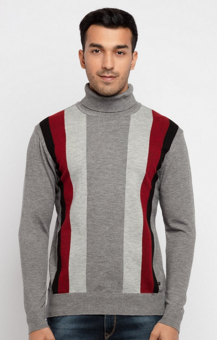 Grey Polycotton Striped Sweaters