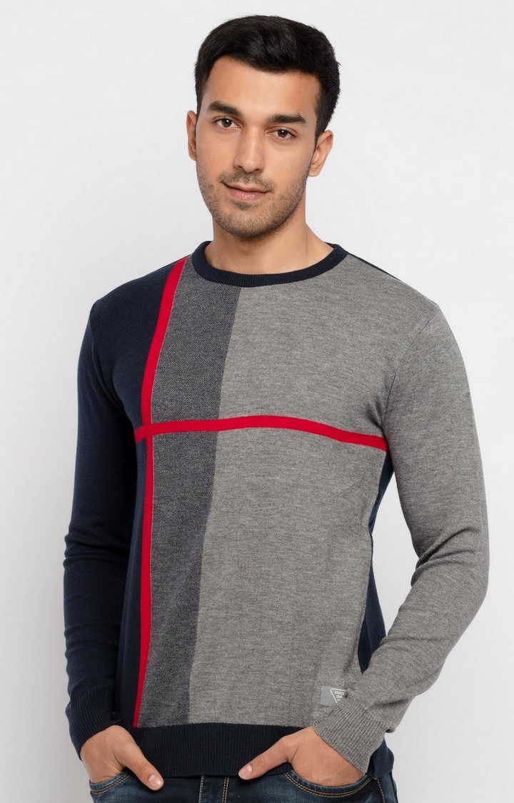 Grey Polycotton Solid Sweaters