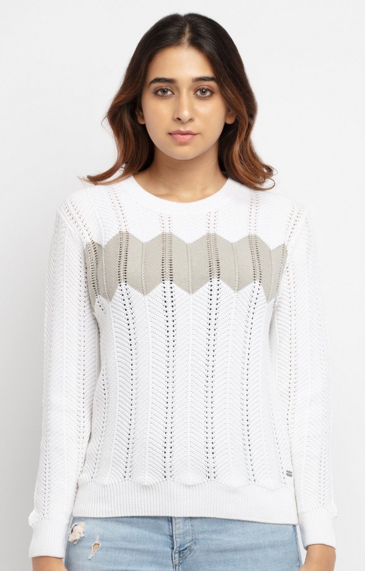 White Cotton Solid Sweaters