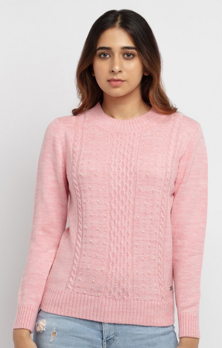 Pink Polycotton Embellished Sweaters