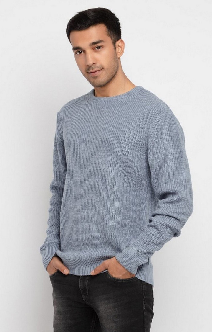 Grey Cotton Solid Sweaters