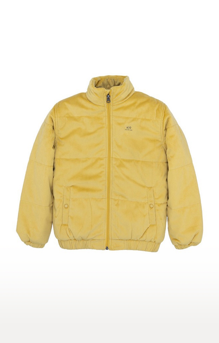 Yellow Cotton Solid Turtle Neck Bomber Jackets