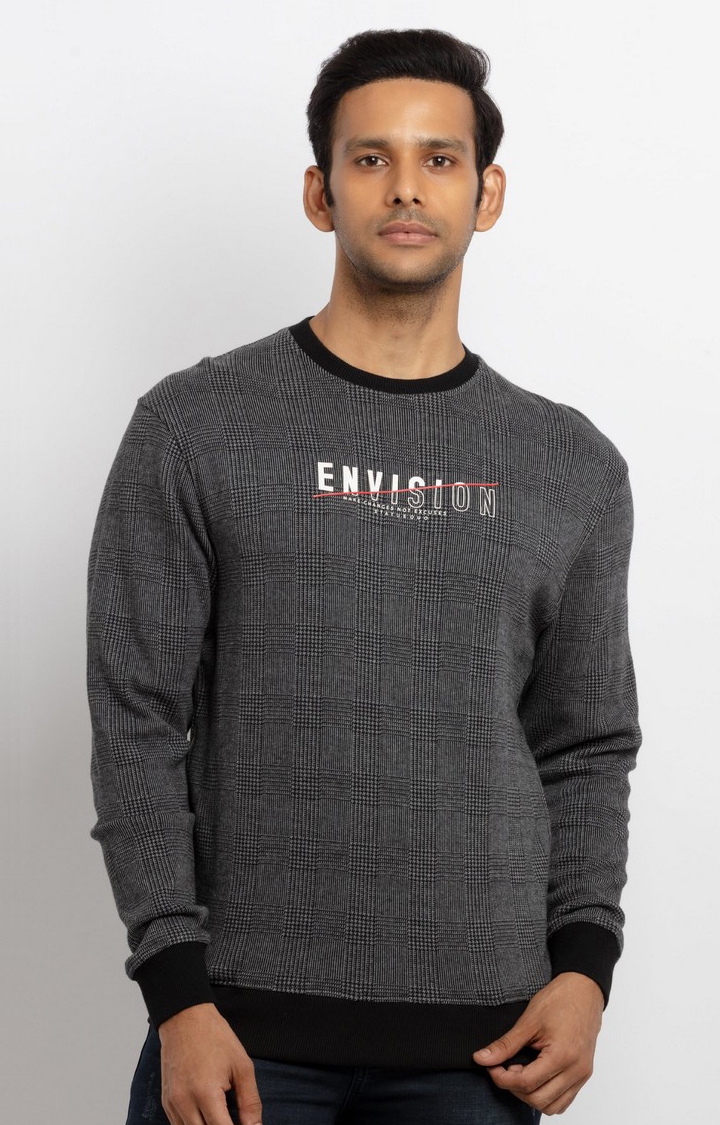 Men's Black Polycotton Checked Sweatshirts