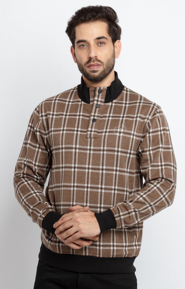 Men's Brown Polycotton Checked Sweatshirts