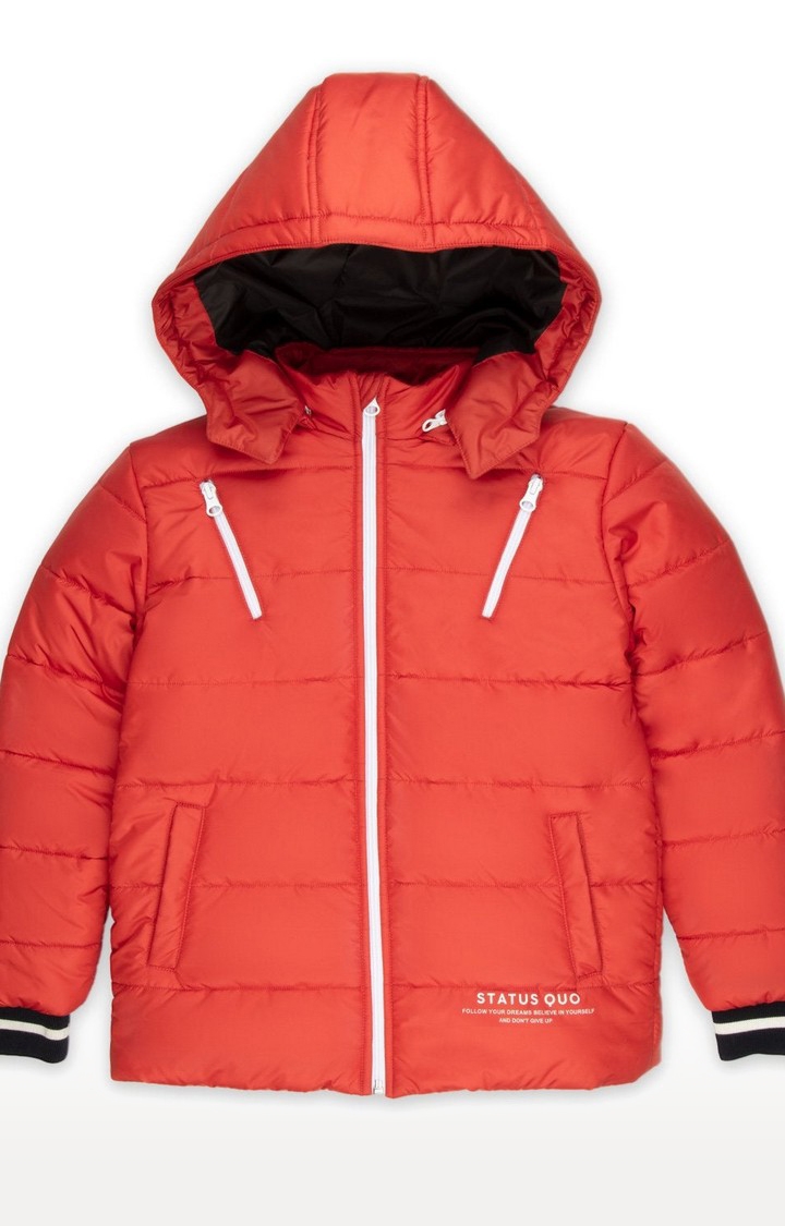 Red Polyester Quilted Hooded Bomber Jackets